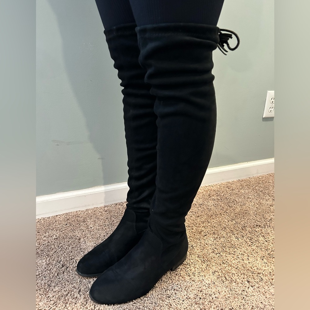 Madden Girl Black Over the Knee ‘Prissley’ Tassel Stretch Faux Suede Boots 10 - Picture 7 of 14